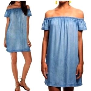 CLOTH & STONE Off the Shoulder Short Sleeve Chambray Dress S Boho Breathable